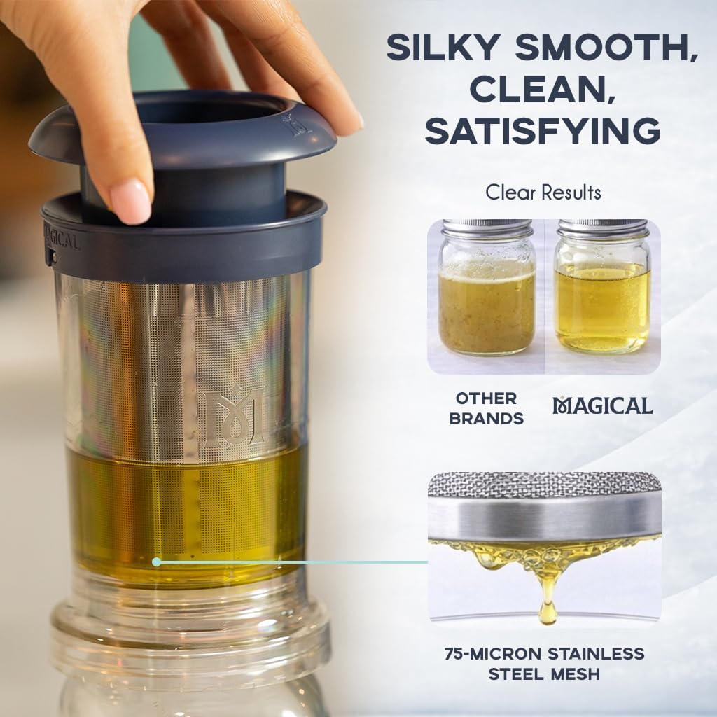 Magical Butter Filter Press Bundle – BPA-Free Strainer, Silicone Butter Tray & 3 Mason Jars – Complete Infused Butter & Oil Storage Kit