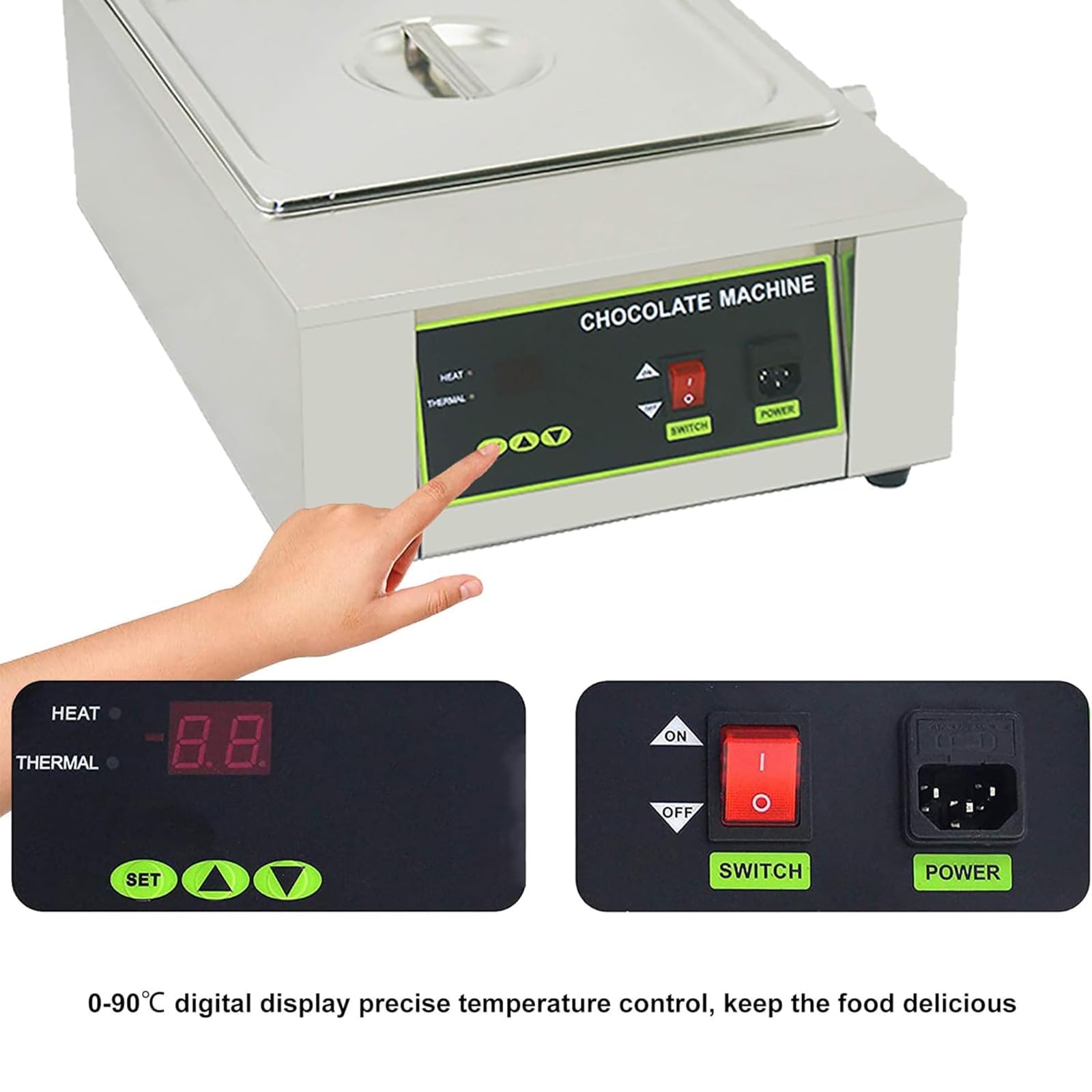 Máquina de fusión de chocolate comercial, control de temperatura digital para panadería y tienda de dulces