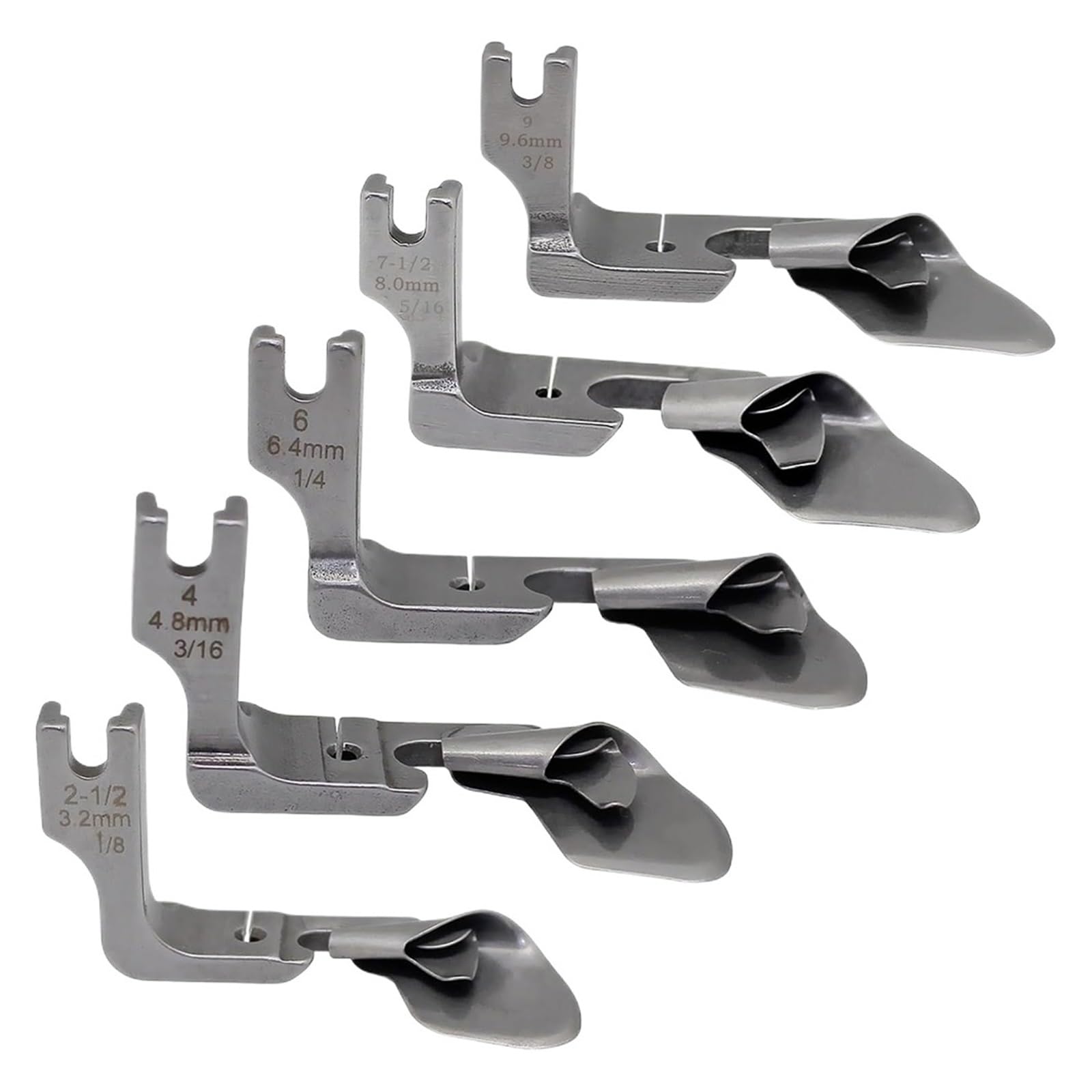1/5PCS Curved Scroll Hemmer Foot Hem Pull Tube Presser Silk Chiffon Skirt Crimping for Industrial Sewing Machines Accessories(5Pcs)
