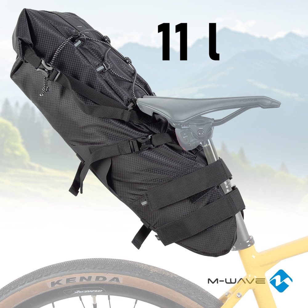 M-Wave Borsa da sella per bicicletta, impermeabile, riflettente, ROUGH RIDE SADDLE L BLACK SERIES
