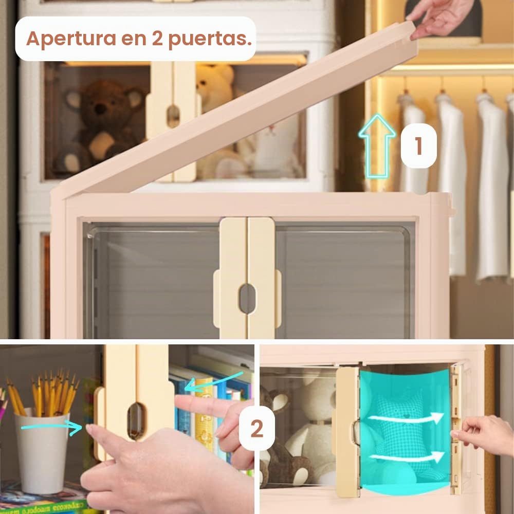 Pack 3 Caja de Almacenamiento Plegable, Contenedor de plástico con Ruedas, Cubo Apilable con Puertas, Organizador para Hogar con Puertas y Tapadera para Habitación, Baño, Cocina, Oficina, Salón