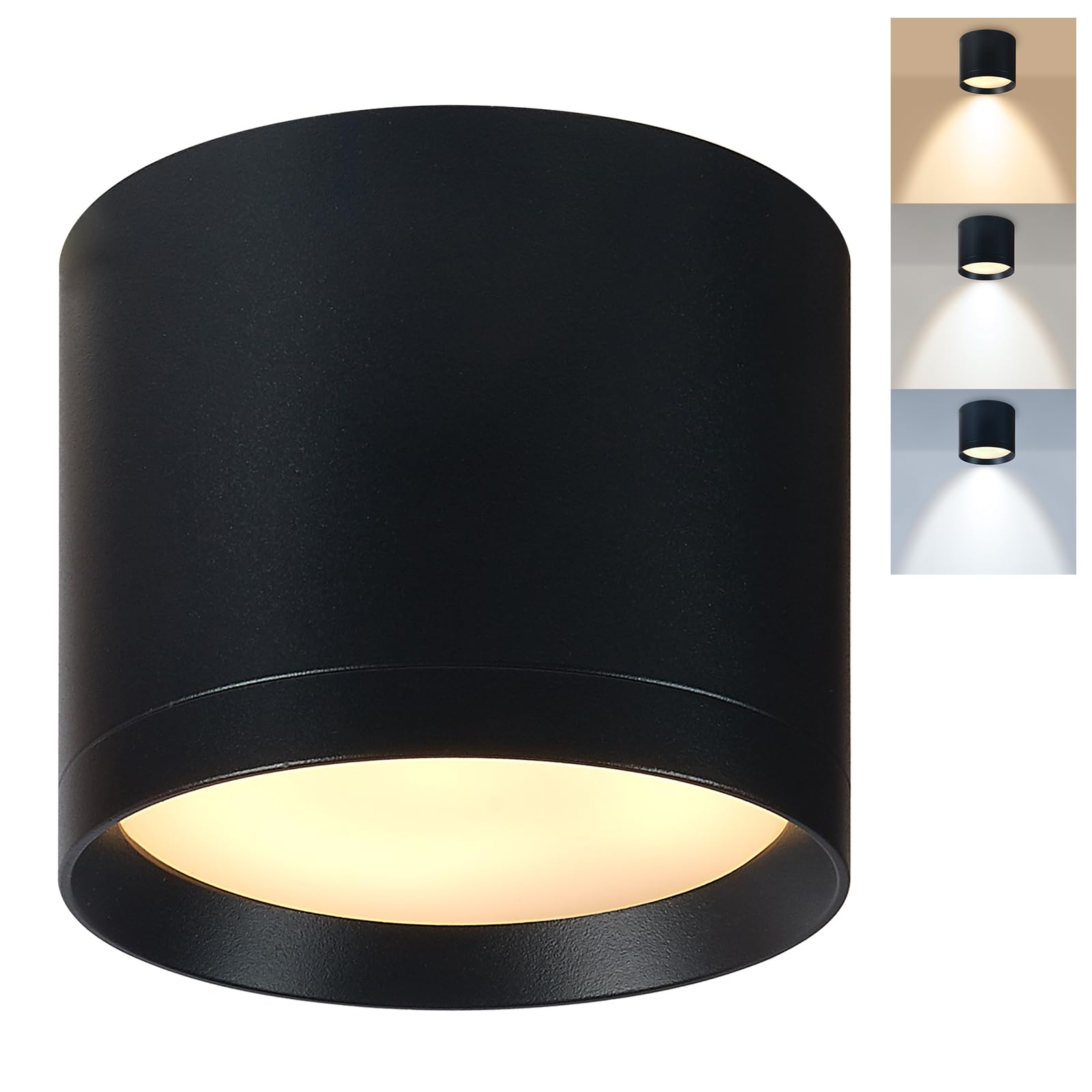 HCFEI Aufbauspot schwarz - extra flach & IP44 - Ø85x70mm - Aufputz Spots Decke inkl. 5W LED Modul 230V 3000K/4000K/6500K - Deckenspots, Aufbaustrahler, Aufputz Deckenstrahler (Schwarz, 1er Set)
