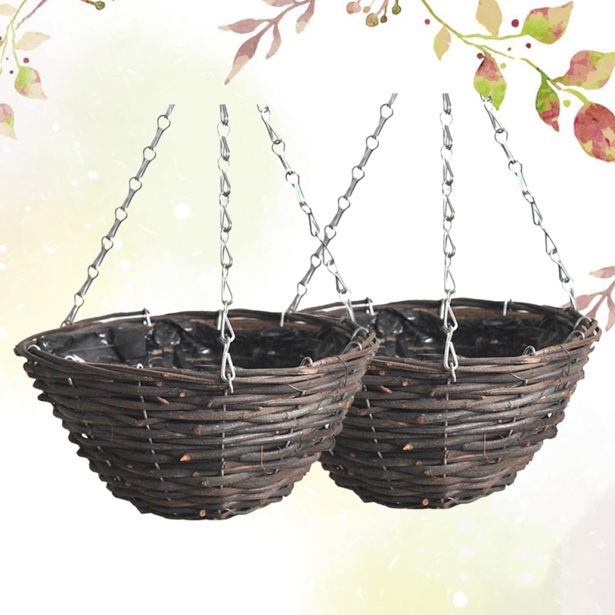 Set 2 Cestini Sospesi in Rattan Fatti a Mano, Fioriere Sospese per Interni ed Esterni, Vasi da Fiori Appesi 30 Cm, Decorazione Giardino, Balcone e Casa