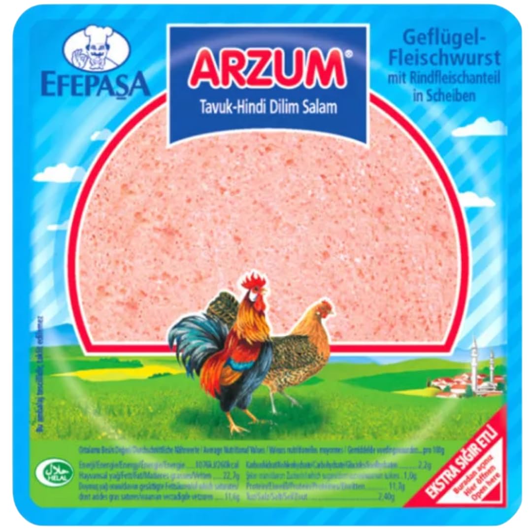 Geflügelsalami – Fein gewürzt, Geräuchert, Scheibenfreundlich | Hergestellt in der Türkei | Für Sandwiches & Snacks – Nettogewicht 200 g, 4 Er