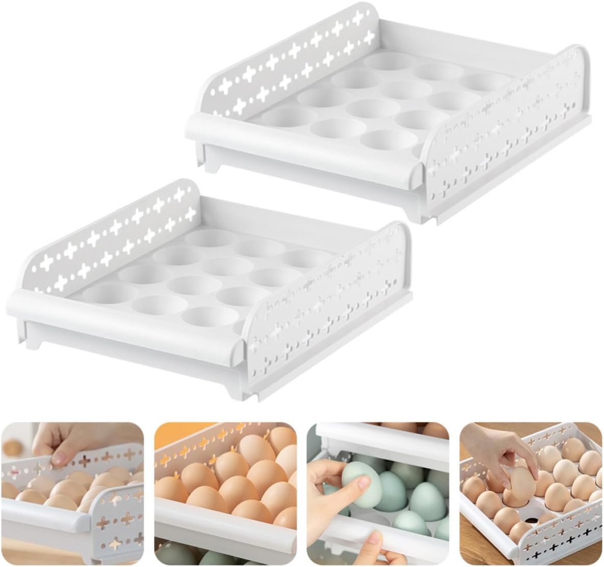 2pcs Compartment Egg Tray for Refrigerator Drawer Storage Box