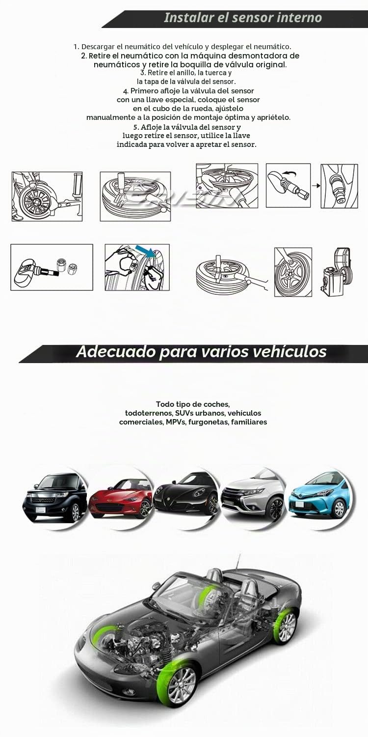 ES342 USB Universal TPMS Module Sensor de presión de neumáticos con 4 sensores internos, pantalla de control de presión de neumáticos para Android 8.1 + radios de coche
