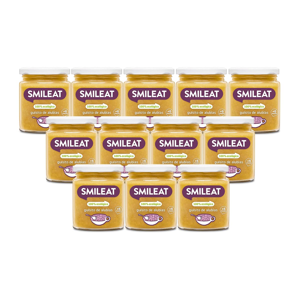 Smileat - Tarritos Ecológicos de Guisito de Alubias, Ingredientes Naturales, para Bebés desde 6 Meses, Sano y Saludable, sin Gluten - Pack de 12 Tarros x 230 g = 2760 g