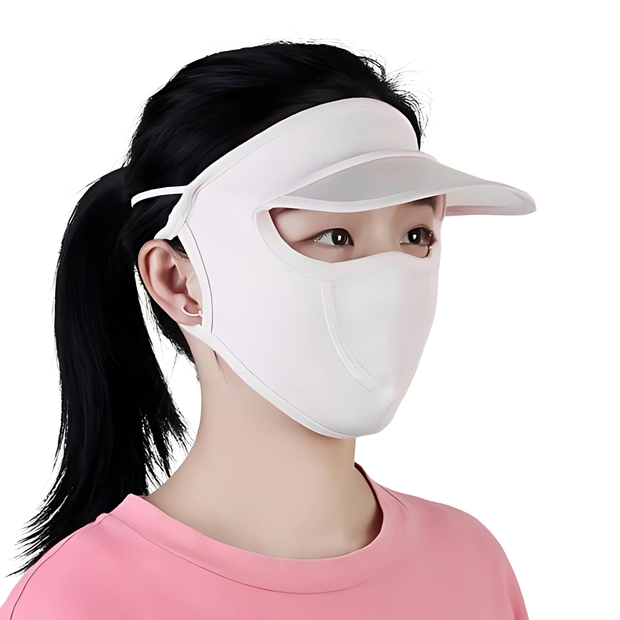 UV Protection Face Shield with Hat Brim, Ice Silk Material, 24g, Pink-picture-13