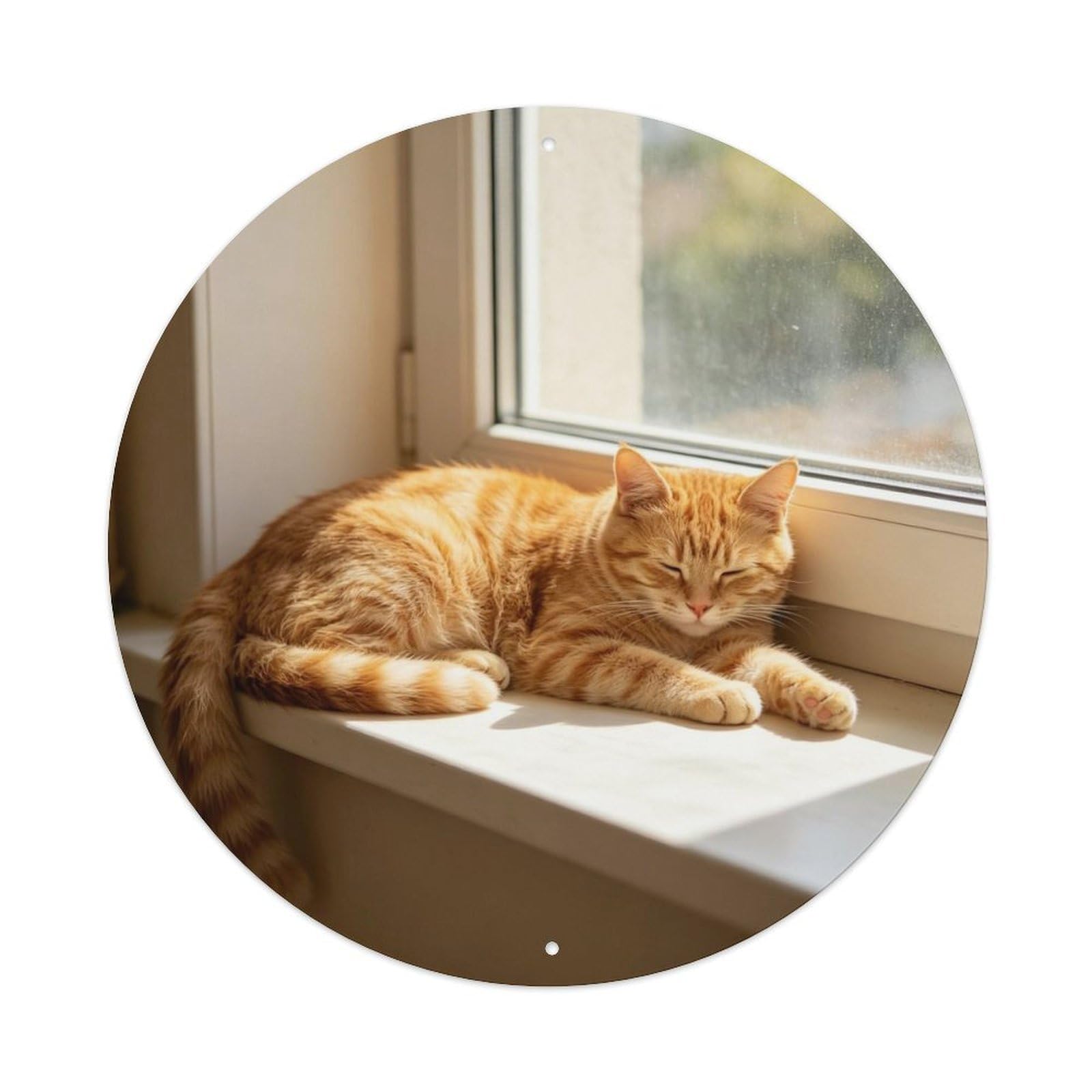 Orange Cat On Sunny Windowsill Metal Tin Sign Plaque