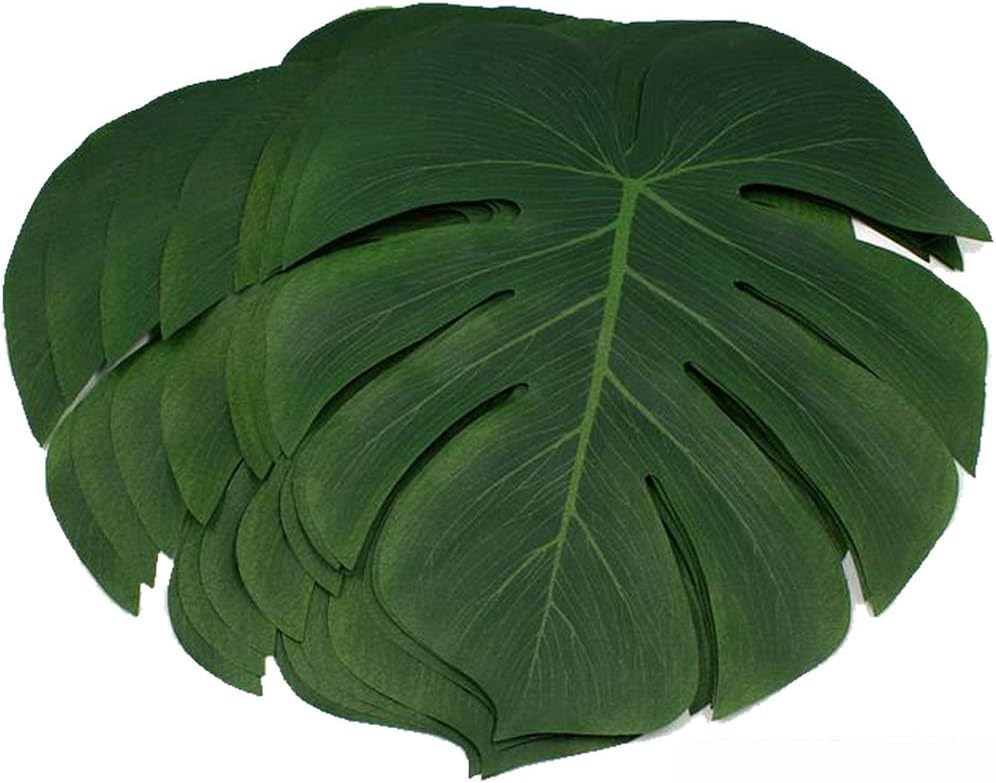 36Pcs Artificial Tropical Palm Leaves Large Size Bonus 2 Sheets/40pcs Dot Glues,Fake Faux Palm Leaves Hawaiian Luau Party Jungle Beach Theme Decorations Table Leave Accessories Decors