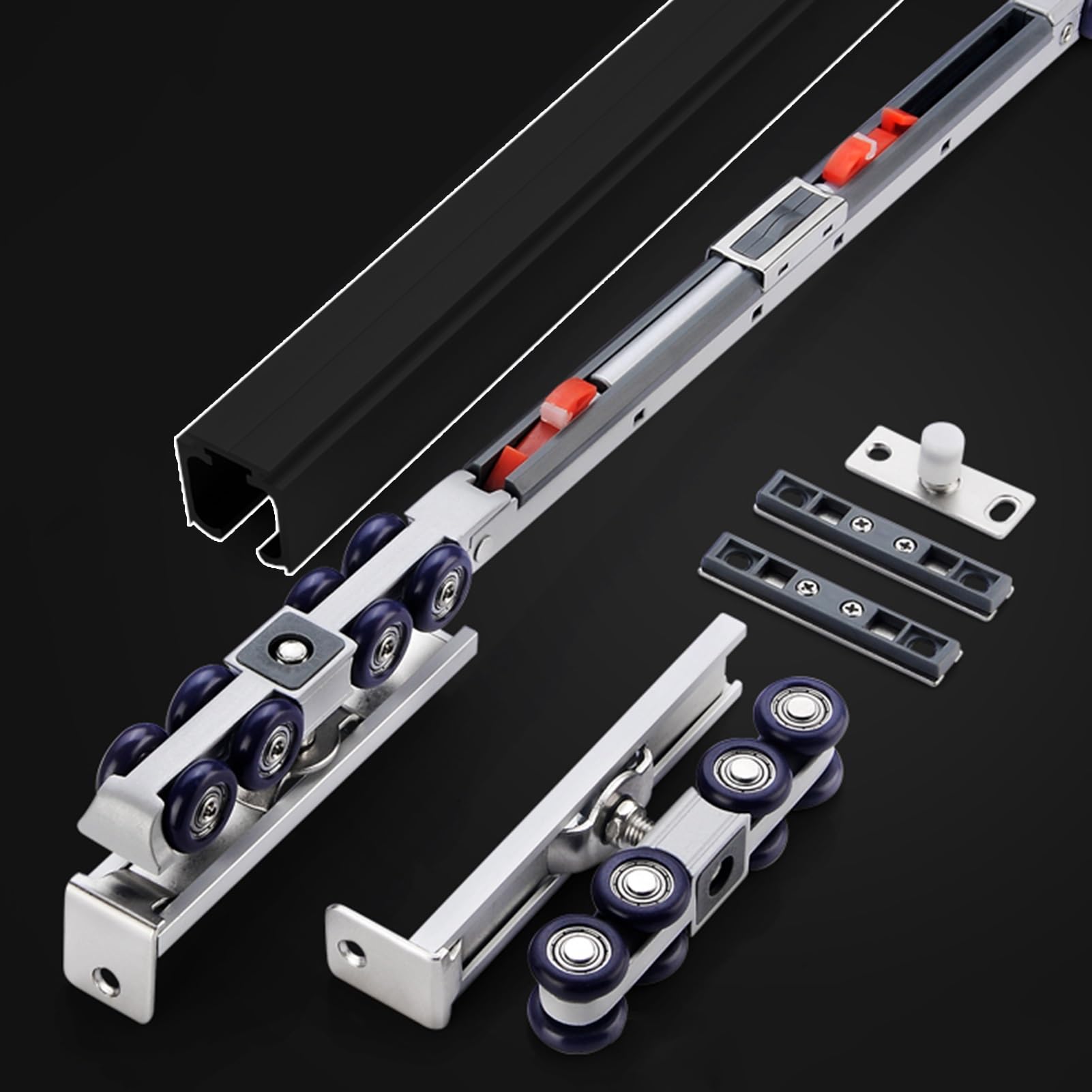 Exclura Black Soft Close Sliding Door Track Guide Rail, Meal Sliding Barn Door Hardware Track, Interior Sliding Closet Door Track With Wheels & Fixing Screws(,1.9M/6.2Ft)