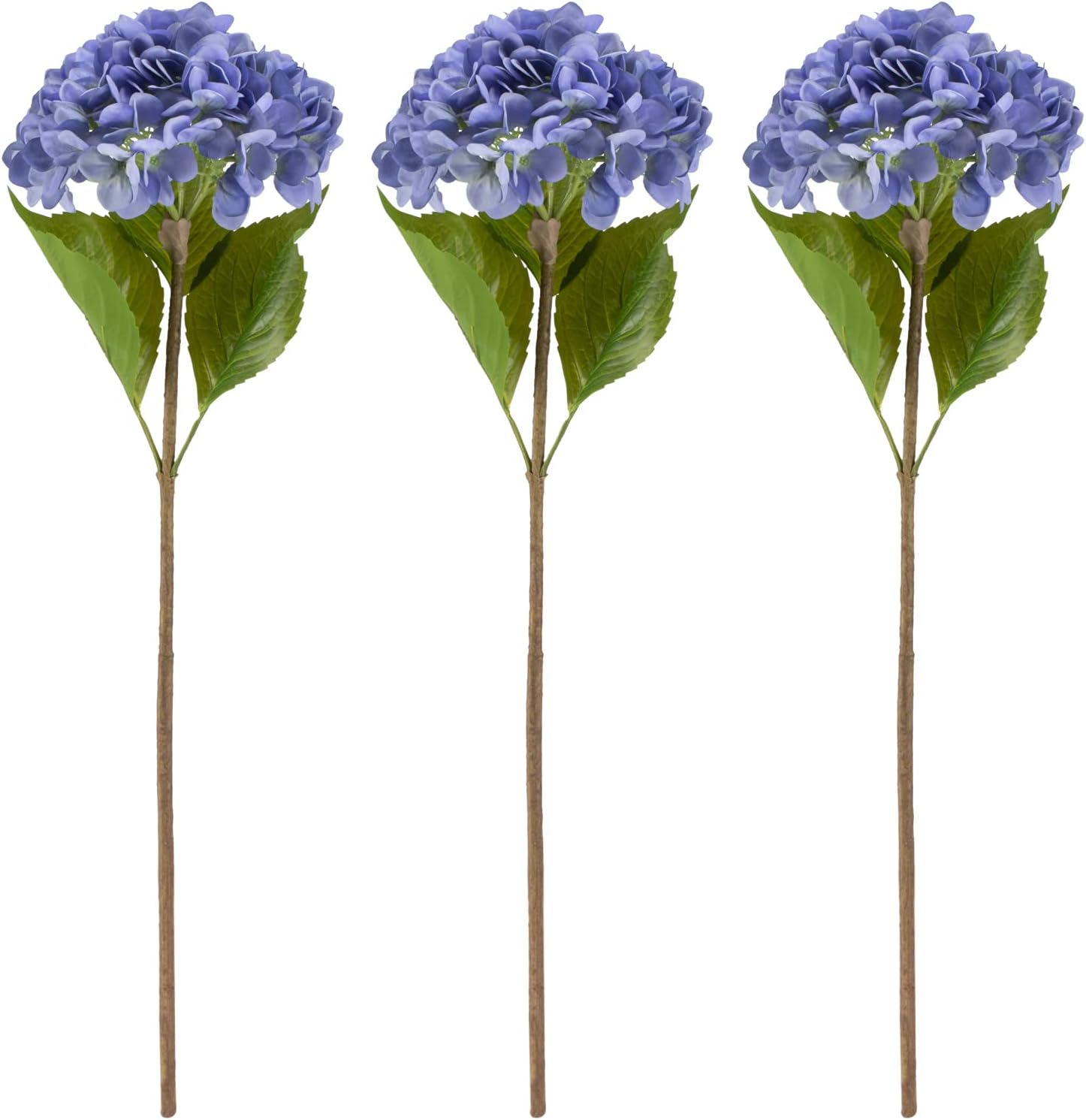 Kingou White Artificial Hydrangeas Faux Silk Flowers for Wedding Bouquets,Flower Arrangements, Home and Office Wedding Decorations - 3 Stems per Box (Blue)