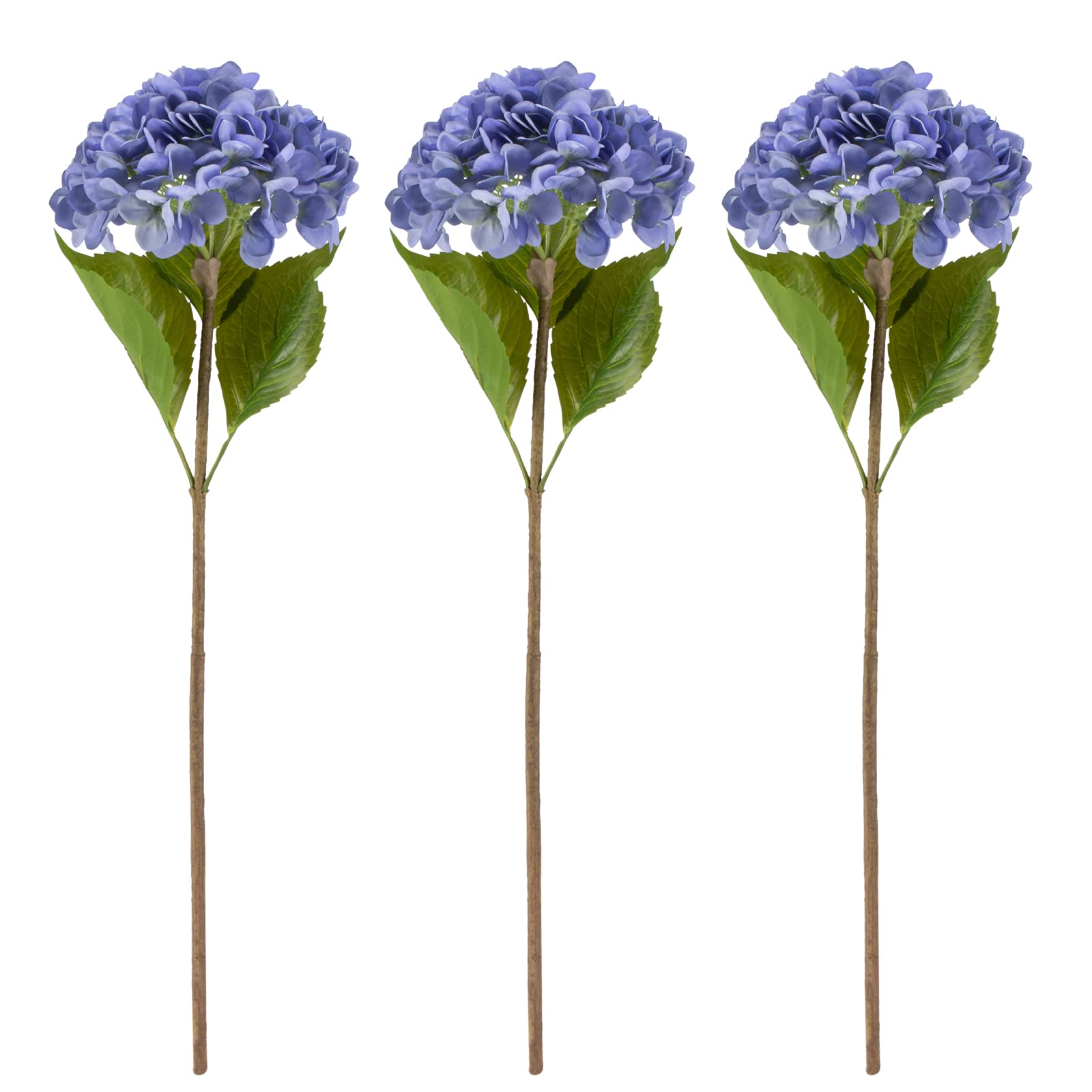 Kingou White Artificial Hydrangeas Faux Silk Flowers for Wedding Bouquets,Flower Arrangements, Home and Office Wedding Decorations - 3 Stems per Box (Blue)