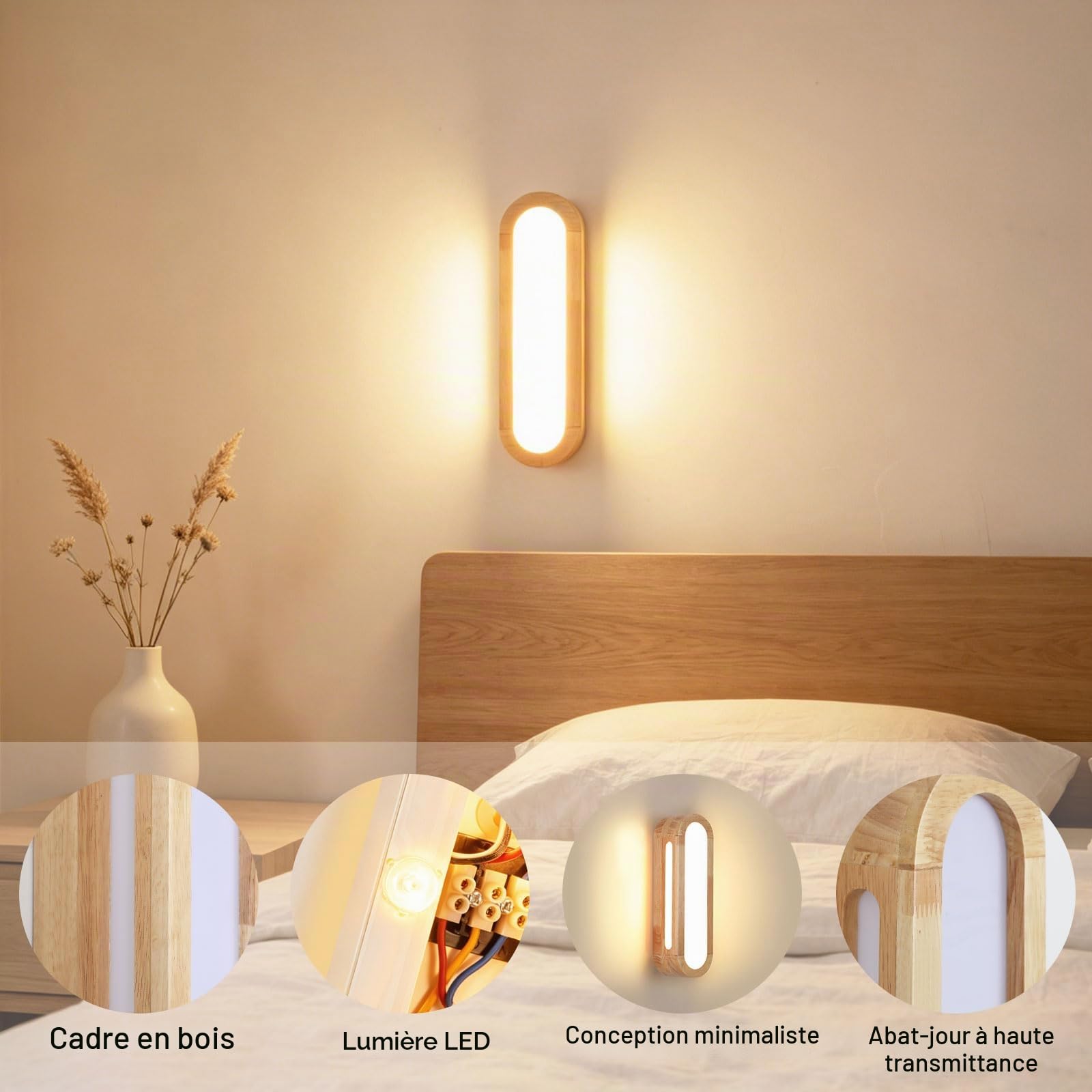 4768507 Bois Applique Murale Intérieure Moderne 3000K LED Lampe