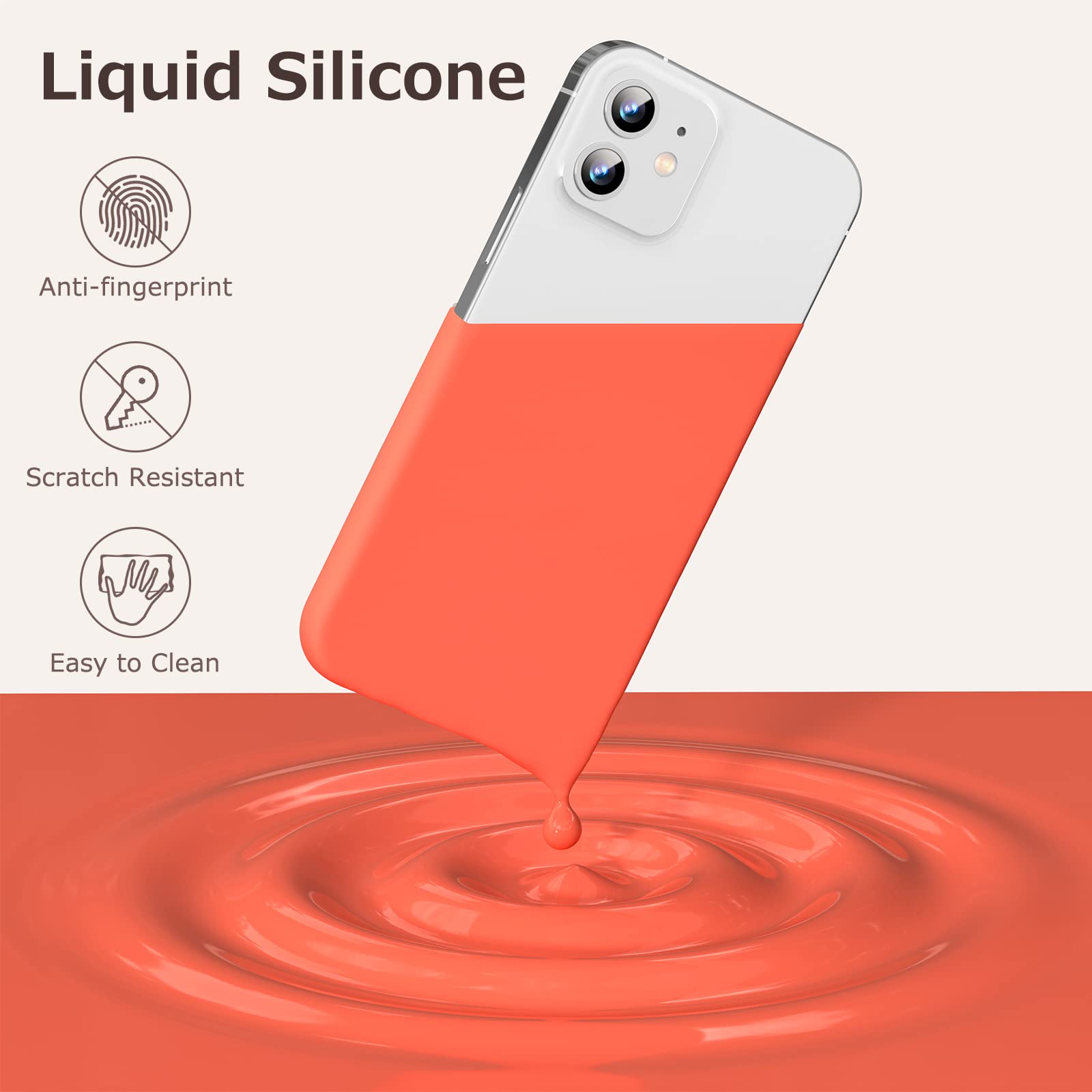 GOODVISH 3 in 1 Cover in Silicone per iPhone 12 Mini 5,4", con 2 Pezzi di Pellicola Protettiva, Silicone Liquido Custodia per Cellulare con Morbida Microfibra Antiurto,Rosso-Arancio