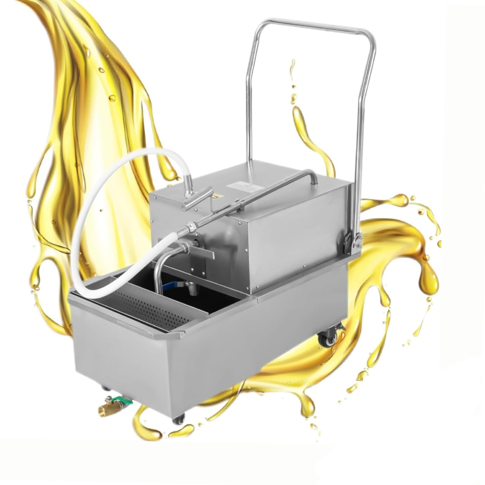 AYCDL Oil Filter Machine, Stainless Steel Commercial Fryer Mobile Oil Filtration System, 8.45 Gal/min Pump for Deep Frying, 55L Capacity for Restaurant Use