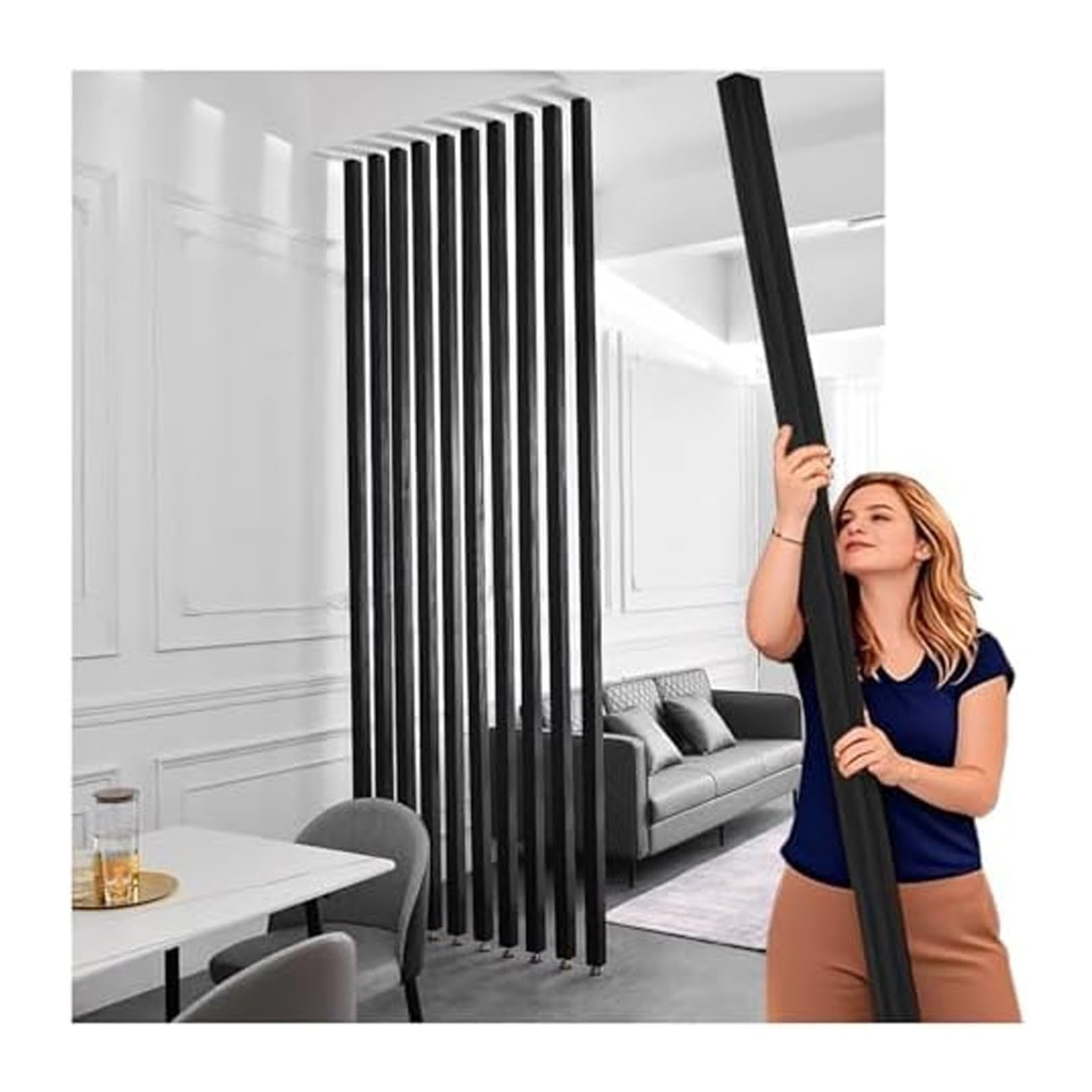 Shingjing 4 Root Aluminum Freestanding Room Divider, Modern Metal Slat Partition Post, No Drill Installation, Adjustable Height 39-91 Inch, Decorative Privacy Screen(,230Cm/90.5In/7.54Ft)