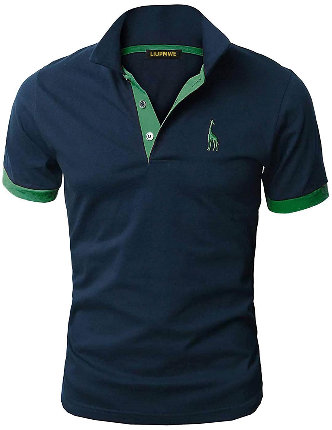 LIUPMWE Poloshirt Herren Kurzarm Baumwolle Einfarbig Basic Golf T-Shirt Giraffe Stickerei Polohemd Sommer,Blau+Grün,XXL