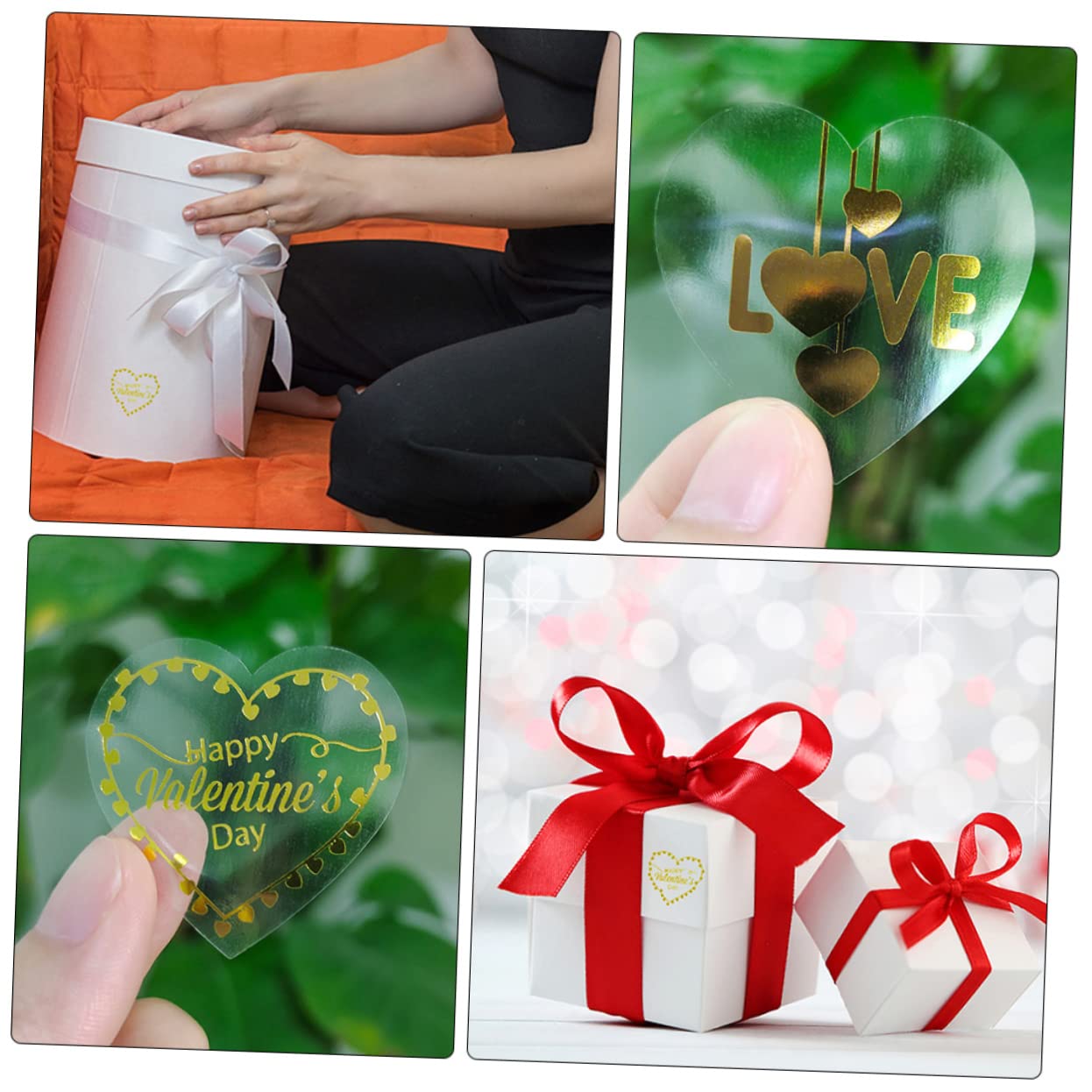 Abaodam 3rotoli Adesivi Trasparenti Cuore Per Stickers Autoadesivi Per Decorazioni e Regali Per Matrimonio e Biglietti Di Auguri
