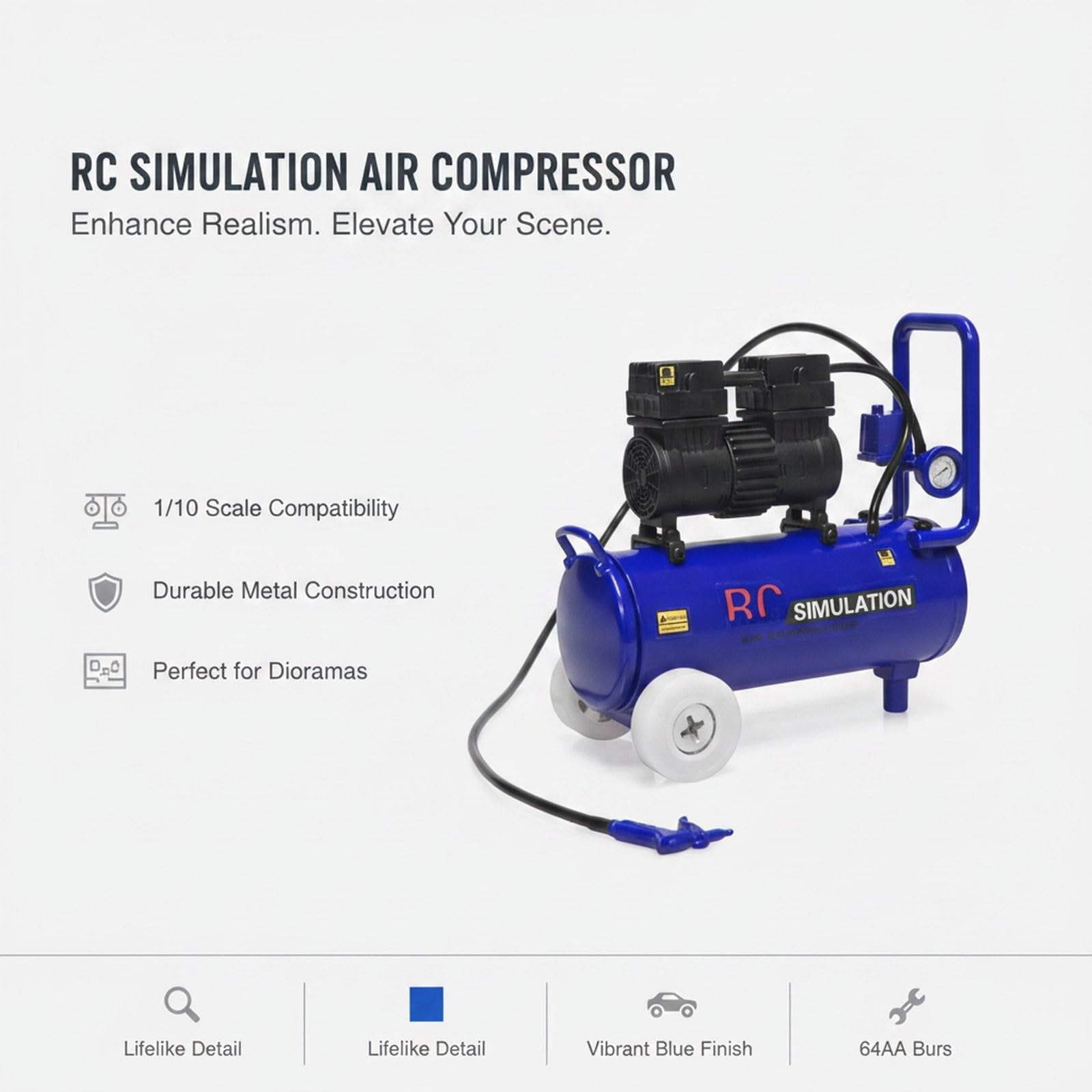MagiDeal Pompa di Simulazione per RC Crawler, Manutenzione Decorativa, Modifiche Fai da Te, Pezzo di Ricambio, Mini Compressore, Pompa per 1:10, Blu
