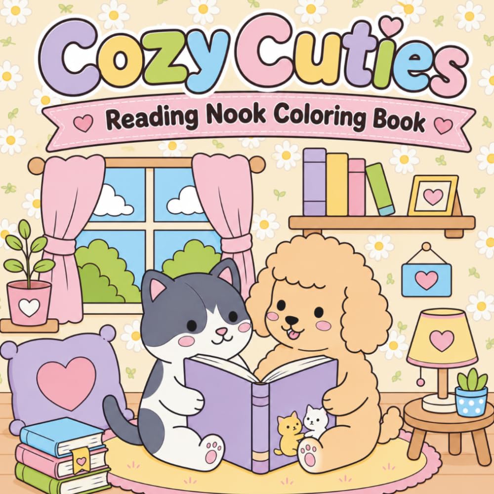 Cozy Cuties Reading Nook Coloring Book: Adorable Animals | 55 Relaxing Coloring Pages | For Kids, Teens & Adults (Cozy Friends)