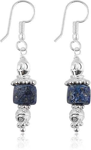 ARTISANJEWELS Natural Lapis Lazuli Gemstone Dangle Earrings, Handmade Beaded Dro