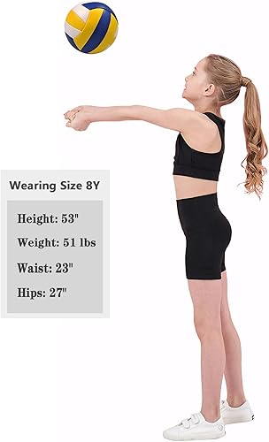 Miniatura 6 de EXARUS Pantalones cortos de voleibol para niñas de 4 pulgadas con bolsillos para atletismo correr yoga modestos debajo de vestidos