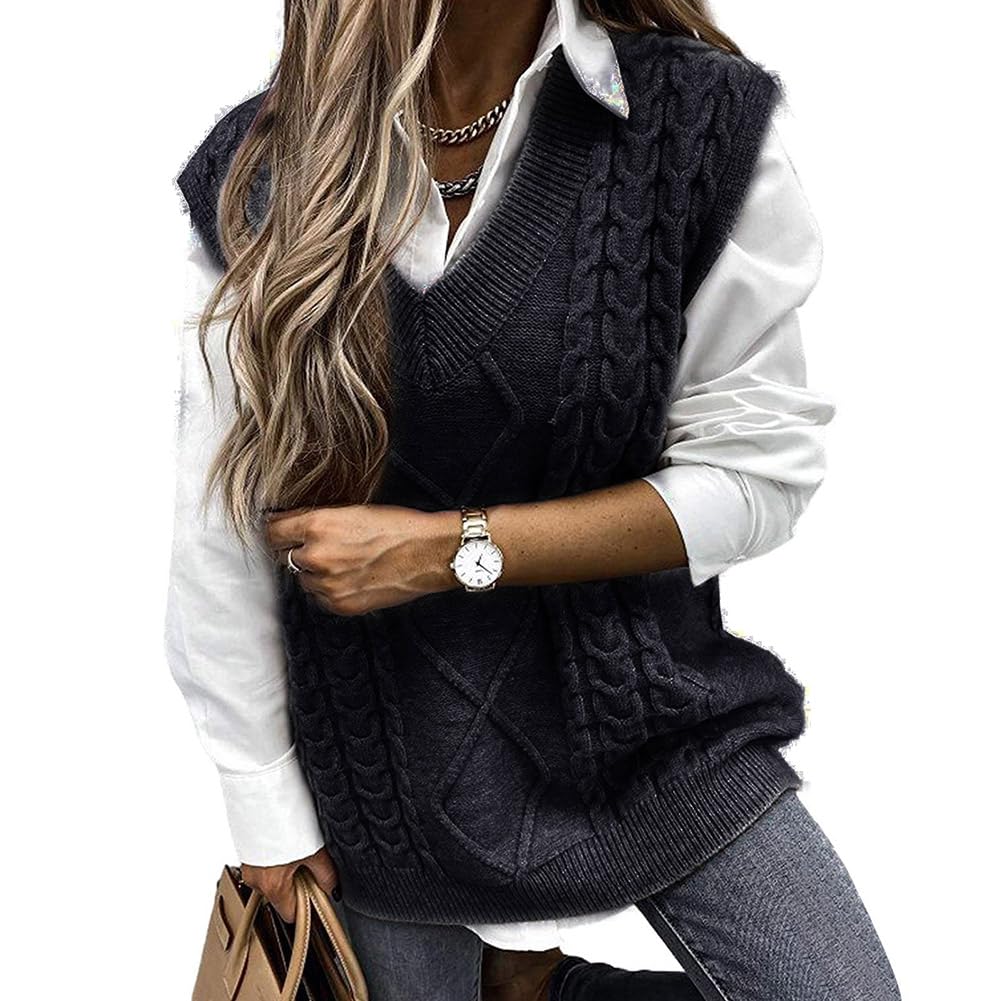 Gilet Pulls sans Manches Gilet Femmes Gilet en Tricot Classique Pull À Col en V Printemps Hiver Pull Chaud sans Manches