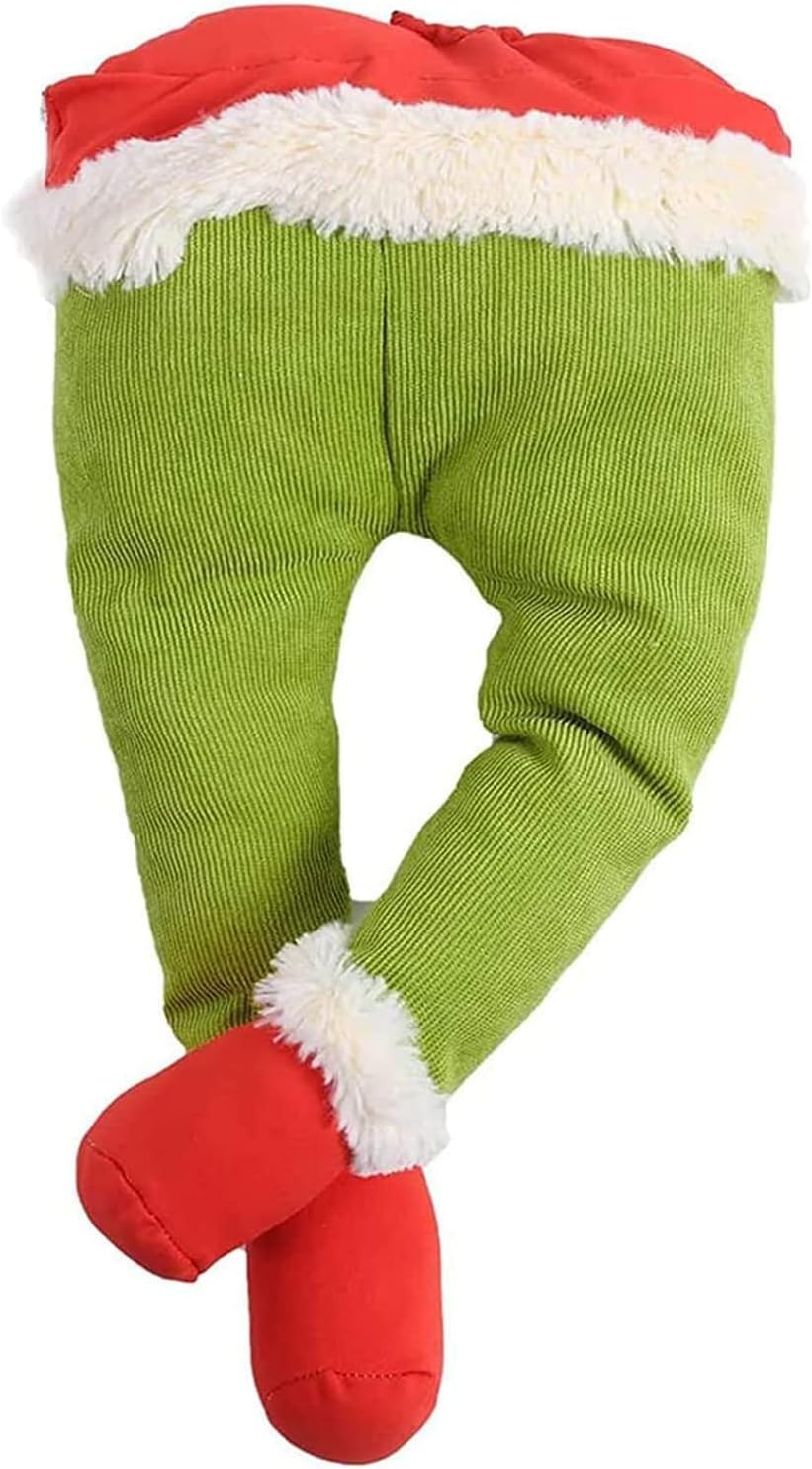 Christmas Elf Body Tree Decorations Elf Arms for Christmas Tree Stole Christmas Burlap Christmas Garland Decorations Burlap Pose-able Plush Legs (Christmas Thief)