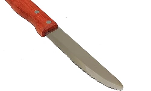 Miniatura 4 de Juego de 12 cuchillos de acero inoxidable de punta redonda de 5 pulgadas con mango de madera, cuchillos de carne, cuchillos de cena, cortador de