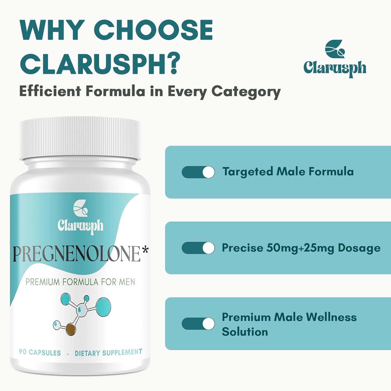 Pregnenolone* 50mg for Men with DHEA 25mg - 180 Capsules - Image 6