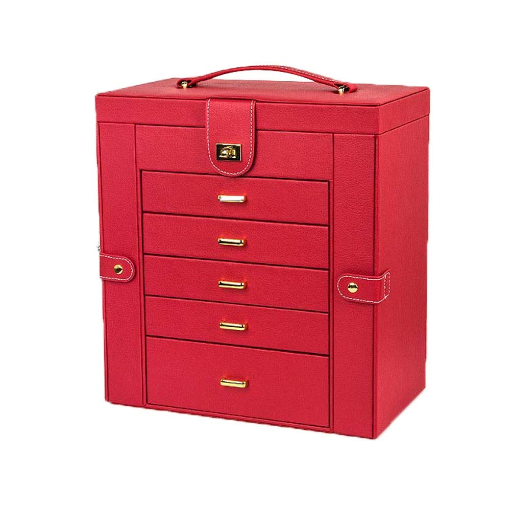Joyero de Piel sintética con Seis Pisos, Estilo Princesa de Gran Capacidad con Espejo, Caja de Almacenamiento versátil para Joyas, joyero para Mujer (Color: Negro)