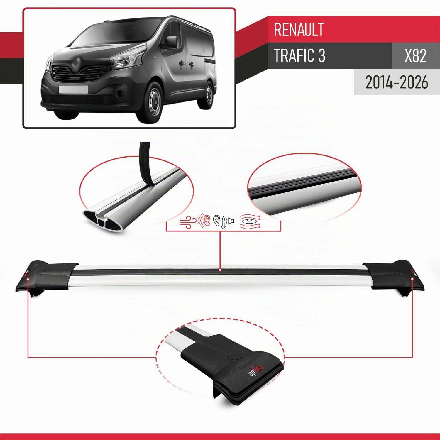 Compatible con Renault Trafic 3 (X82) 2014-2026 Modelo Fly Barra de Techo Auto Portaequipajes Barras Transversales Gris Aluminio 2 Barras