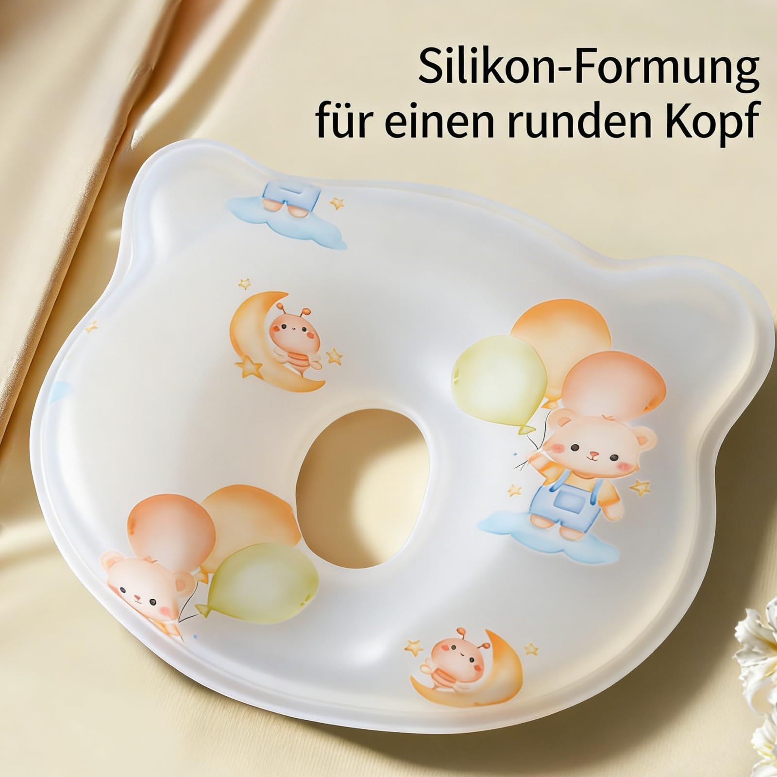 Babykissen, Silikon Babykopfpolster, Babykissen Gegen Plattkopf, Ergonomisches Kopfformungsmit Nackenstütze für Wiege, Bett, Kinderwagen (26x22 cm,Schultasche)