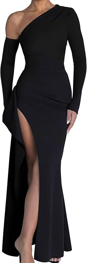 Phoenix | Women’s Sophisticated One-Shoulder Slit Maxi Dress