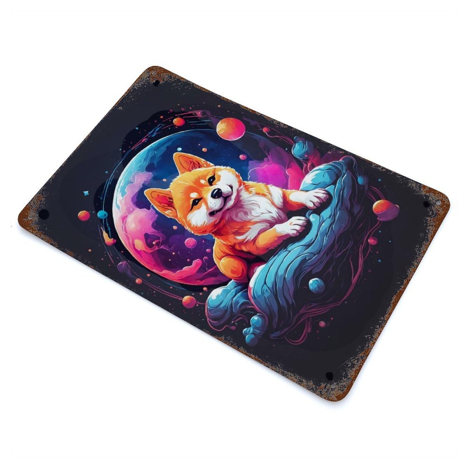 Shiba Inu Puppies Aged Metal Wall Plaque 11.8"x7.9", Farmhouse Wall Decor for Office, Studio And Wall Decor
