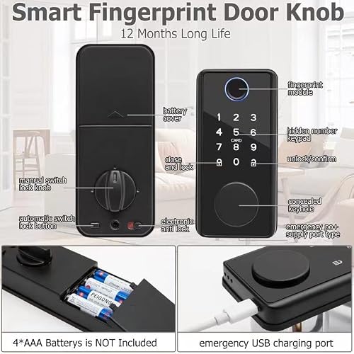 Fingerprint Door Lock, Keyless Entry Door Lock, Home Security Door Lock, Electronic Keypad Fingerprint Door Lock With 5-In-1 Unlock - Fingerprint, Bluetooth, Code, Ic Card, Key For Front Door, Office #TOP3