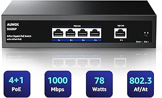 Aumox 5 Port Gigabit PoE Switch, 4 Port PoE 78W, Gigabit Ethernet Unmanaged Network Switch, Sturdy Metal Housing, Plug and Play, Traffic Optimization (SG305P)