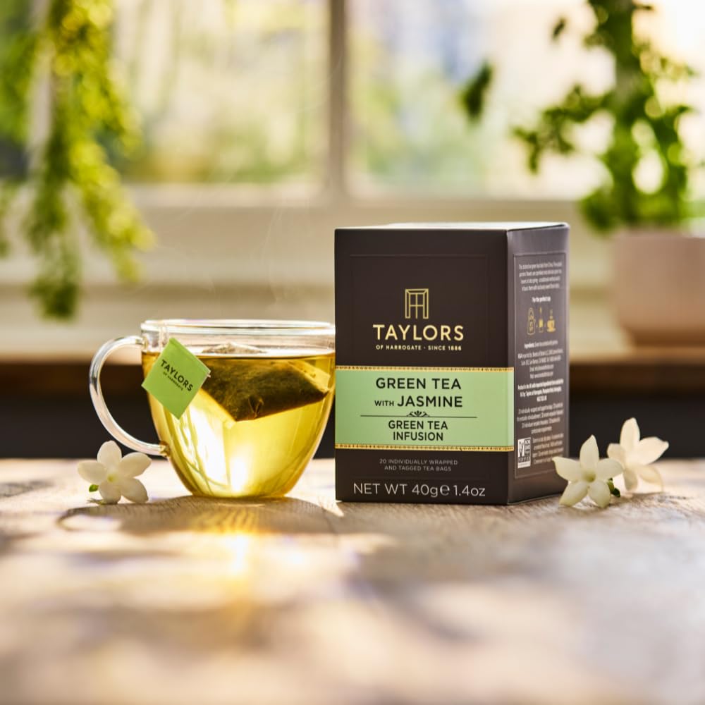 Taylors of Harrogate Green Tea with Jasmine, Individually Wrapped Bags, 20 Count (Pack of 6), Delicate, Floral and Sweet, Caffeinated, Enjoy Hot or Iced, 120 Teabags Total