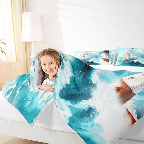 Miniatura 3 de Castle Fairy Juego de edredón náutico tamaño individual, juego de ropa de cama de 2 piezas para niños, adolescentes, niños, niñas, decoración de
