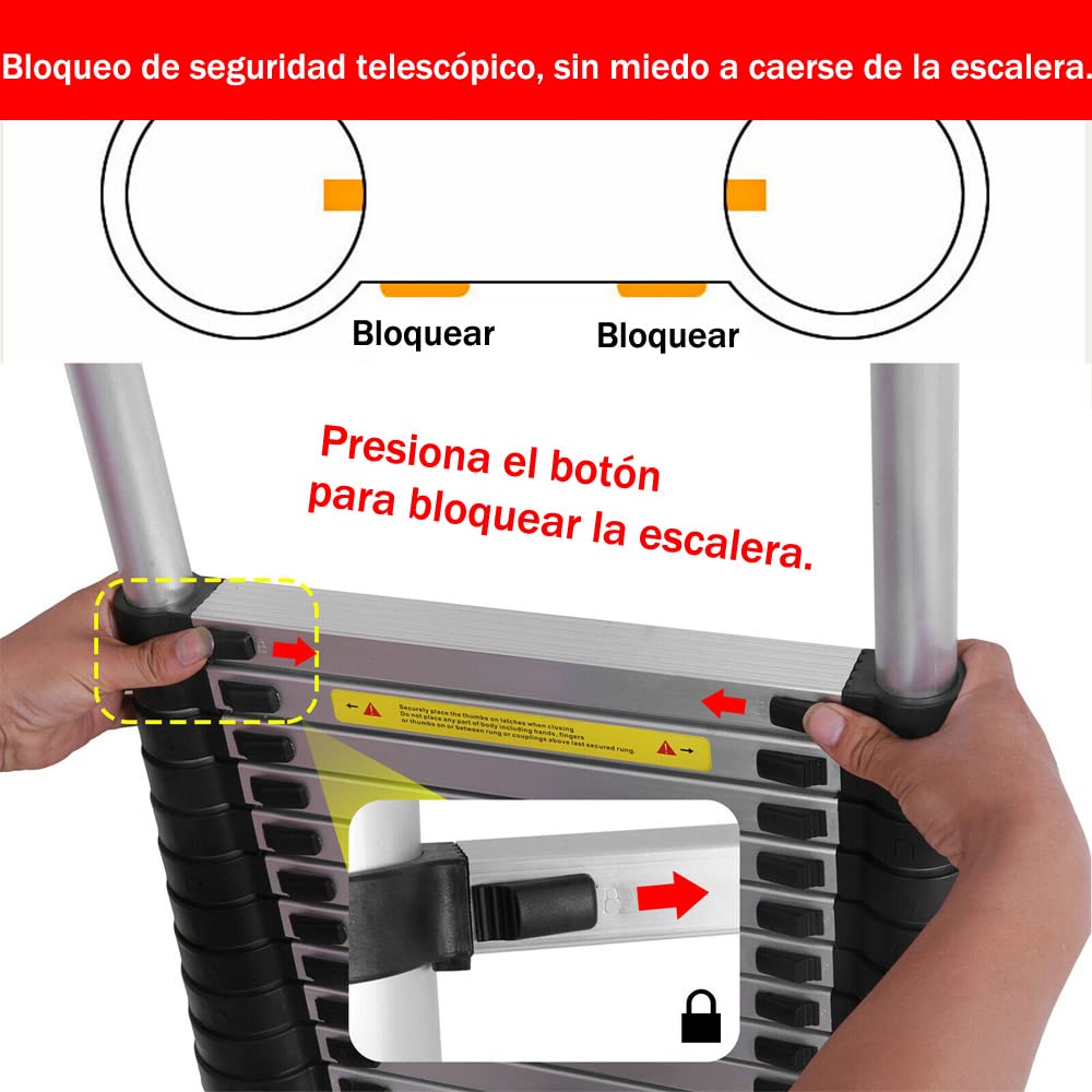 Escalera Telescópica de 6.2M, Escalera Plegable de Aluminio con 2 Ganchos, Extensibles Escalera Multifunción Portátil para Loft, Jardín, Capacidad Máxima 150 kg