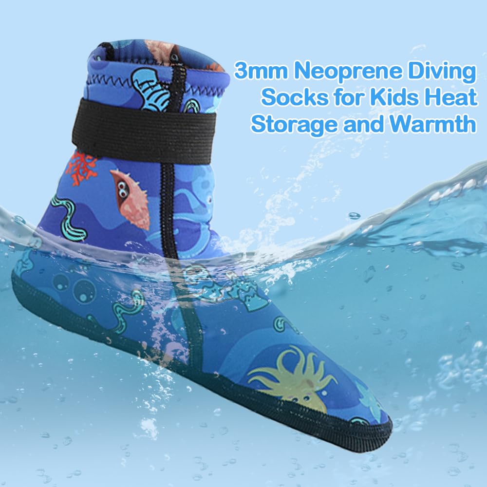 Calzari in Neoprene Bambini, Calze Antiscivolo da Spiaggia 3mm per Immersioni, Sport Acquatici, Snorkeling, Nuoto, Surf, 31-33 Blu