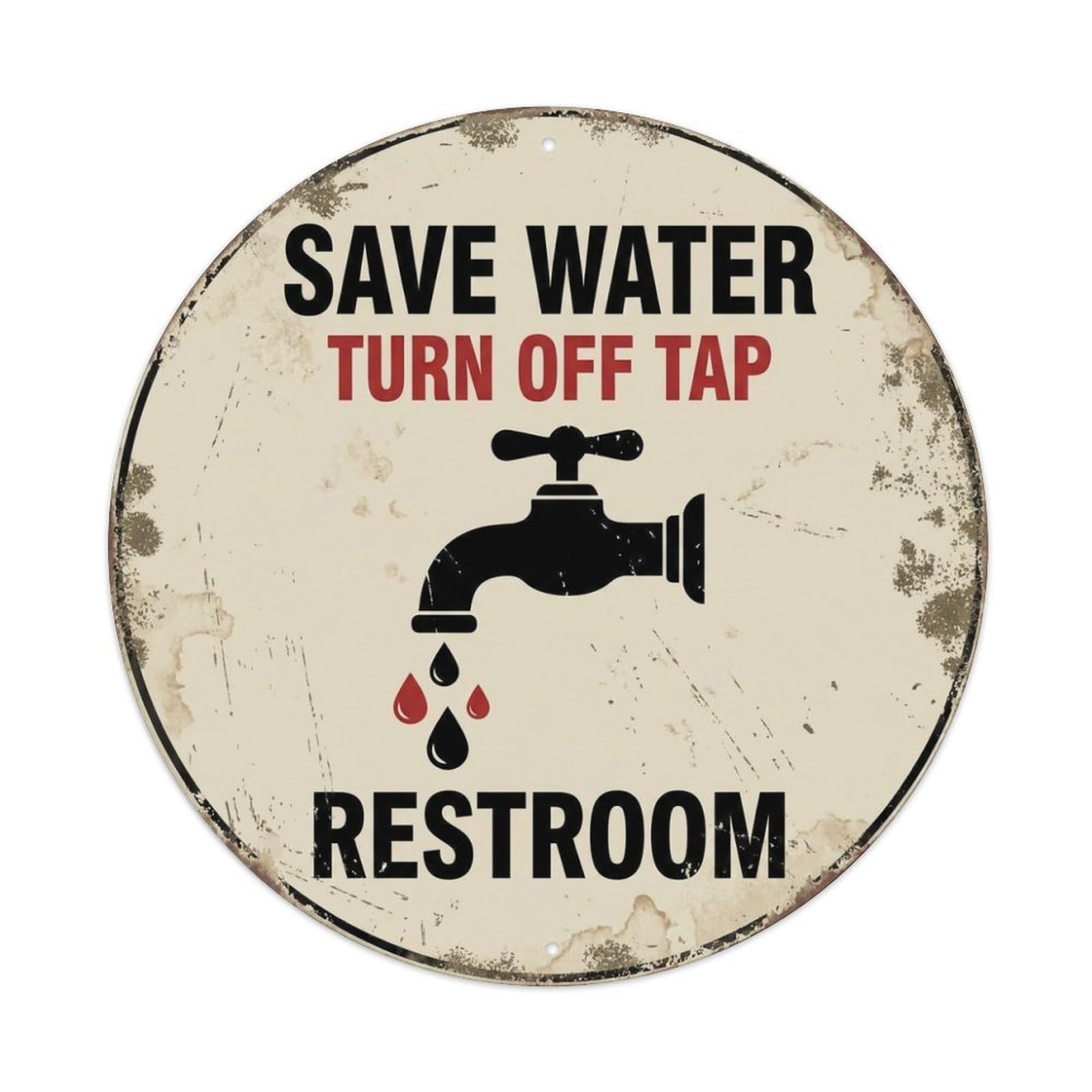 Metal Tin Sign Save Water Turn Off Tap Restroom Warning Sign