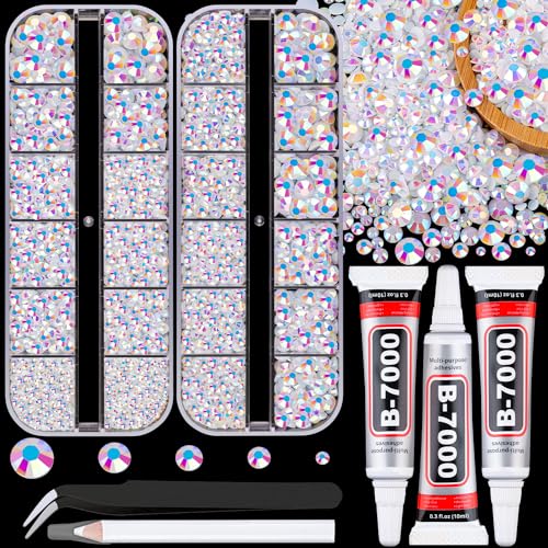 Image of TINKRSTUFF Resin Jelly Rhinestones for Crafting with B7000 Jewelry Glue, 2 Boxes White AB Flatback Crystals with 3Pcs 10ml Glue, Bedazzling Non Hotfix Gems for DIY Tumblers Clothing Shoes Manicure