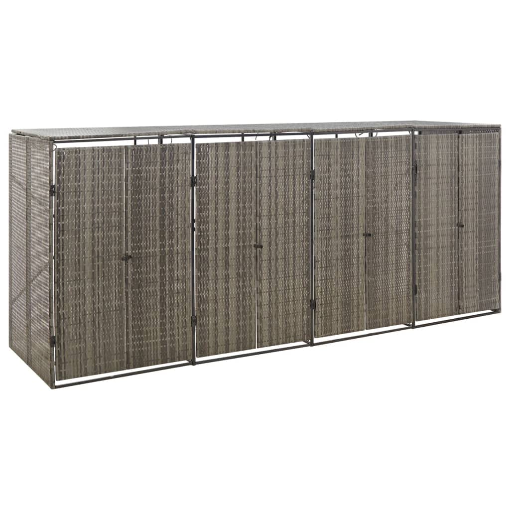 HUAKEHOM Mülltonnenbox Müllbox Mülltonnenverkleidung Mülltonnenhaus Gartenbox Müllcontainer für 4 Tonnen Grau 274x80x117 cm Poly Rattan
