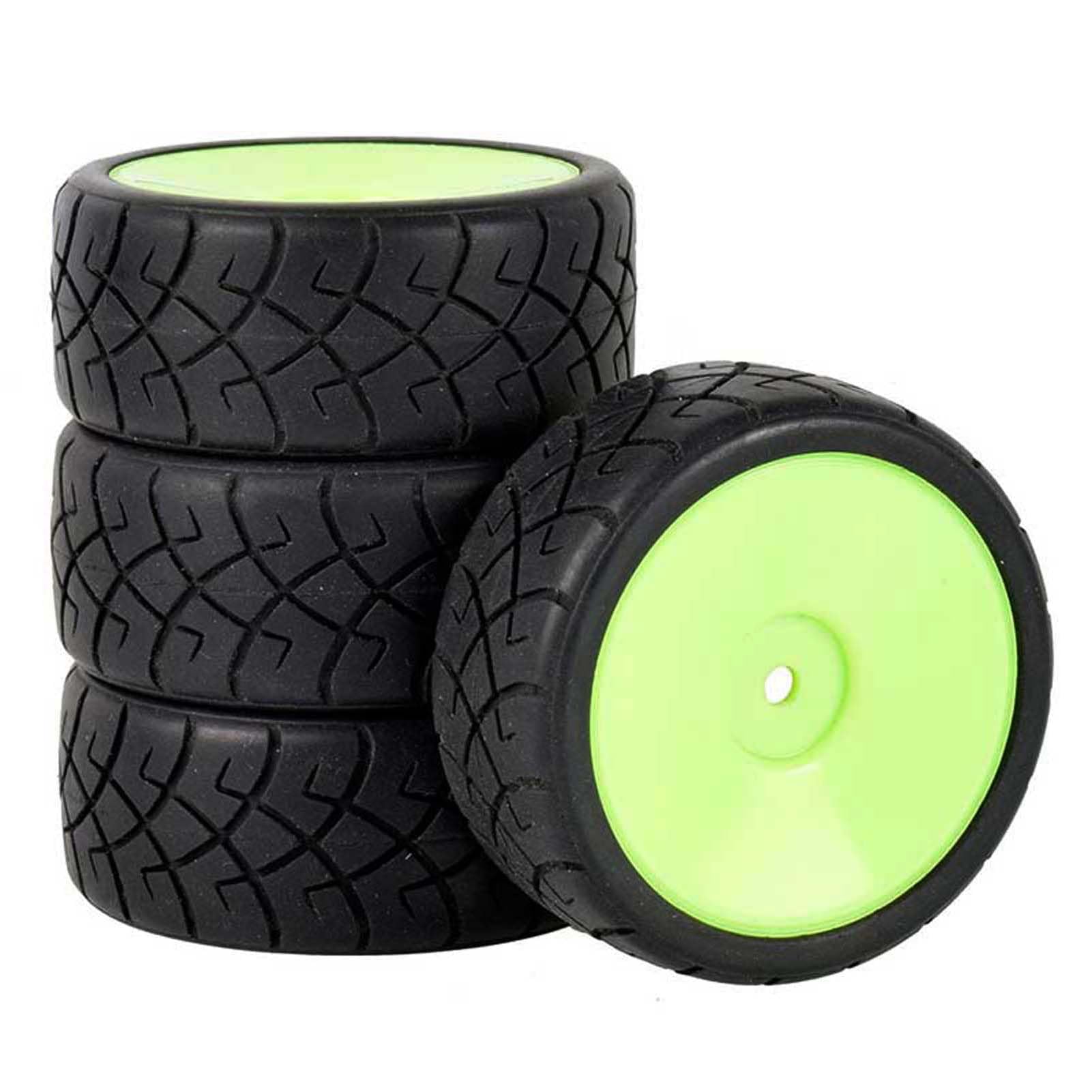 KEEDA RC Car 65 mm Rubber Tyres & Plastic Rims Wheels for 1/10 RC Model Car On Road Touring Car Racing Car (C, Green) - Image 2