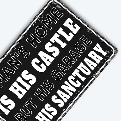 Miniatura 4 de Letrero de metal con texto en inglés "Man Cave Is His Castle But His Garage Is His Sanctuary", diseño de cueva de hombre, 12 x 8 pulgadas