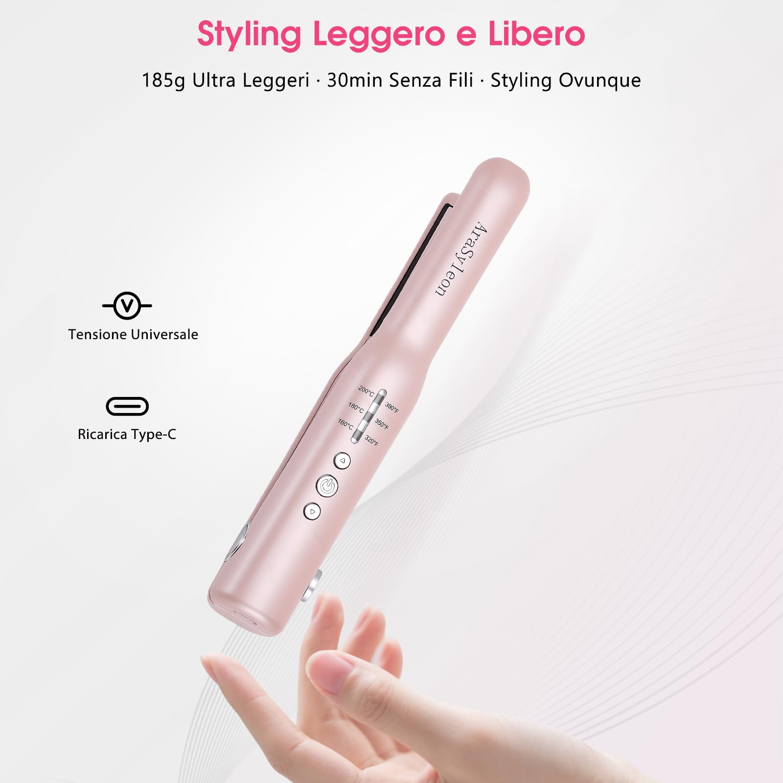 Piastra per Capelli Senza Fili 2 in 1 con Batteria, Piastre Mini in Titanio 3D, Riscaldamento in 20s, 3 Temp. (160-200℃), 2600mAh, Autonomia 30 Minuti, Piastra Portatile da Viaggio