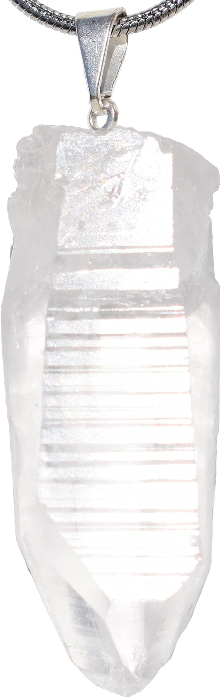 Charged Colombian Lemurian Seed Quartz Crystal Point Pendant [Facet-Grade] 10-25 carats weight (Crystal) + 20" Silver Chain + Selenite Charging Heart Included (HEALING ENERGY)