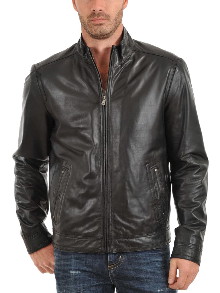 NOORA Men’s Pure Slim Fit Outerwear Leather Jacket (Size : XS to 2XL, Color : Black)